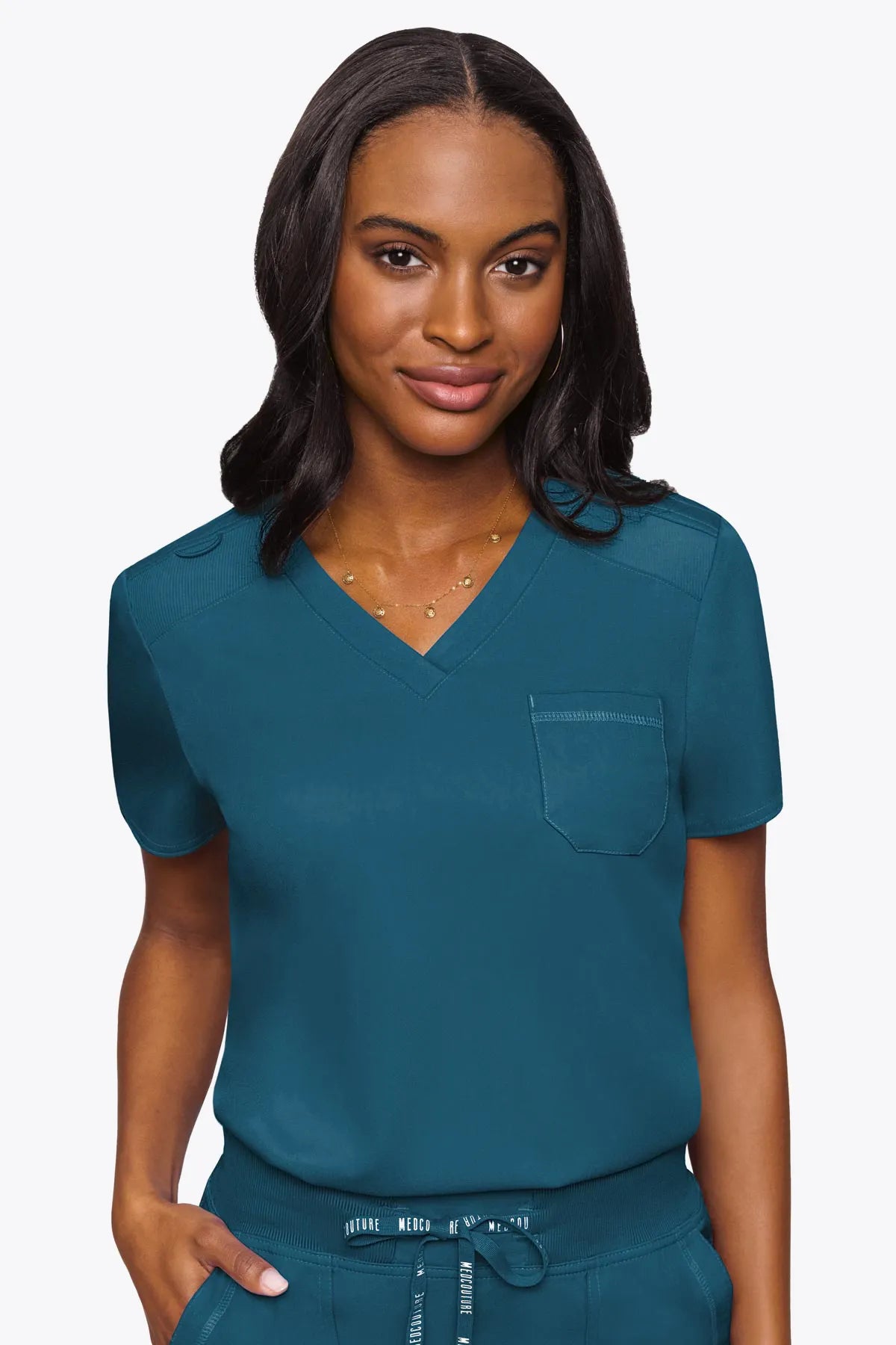 Med Couture Women's Touch V - Neck Chest Pocket Top