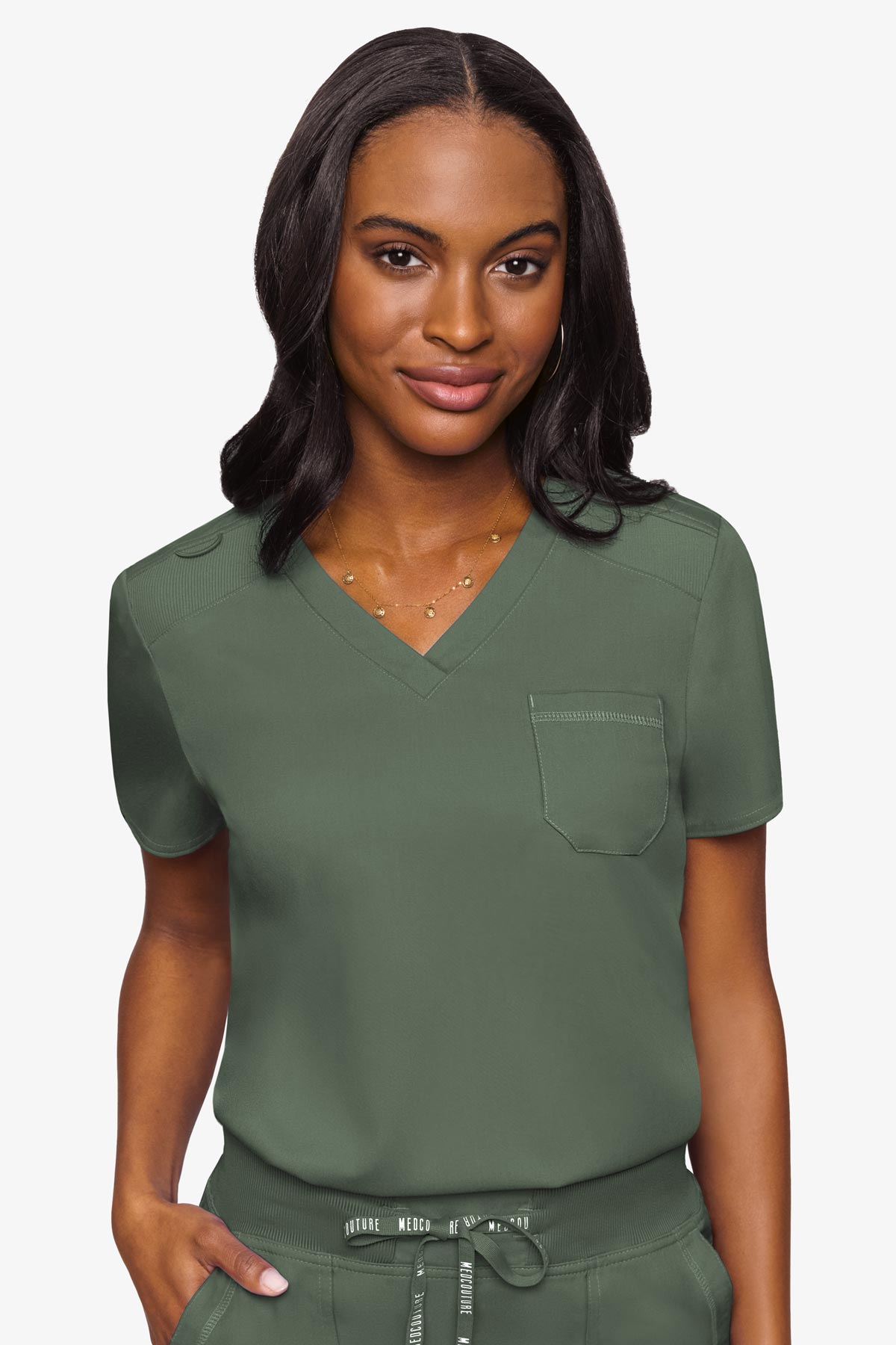 Med Couture Women's Touch V - Neck Chest Pocket Top