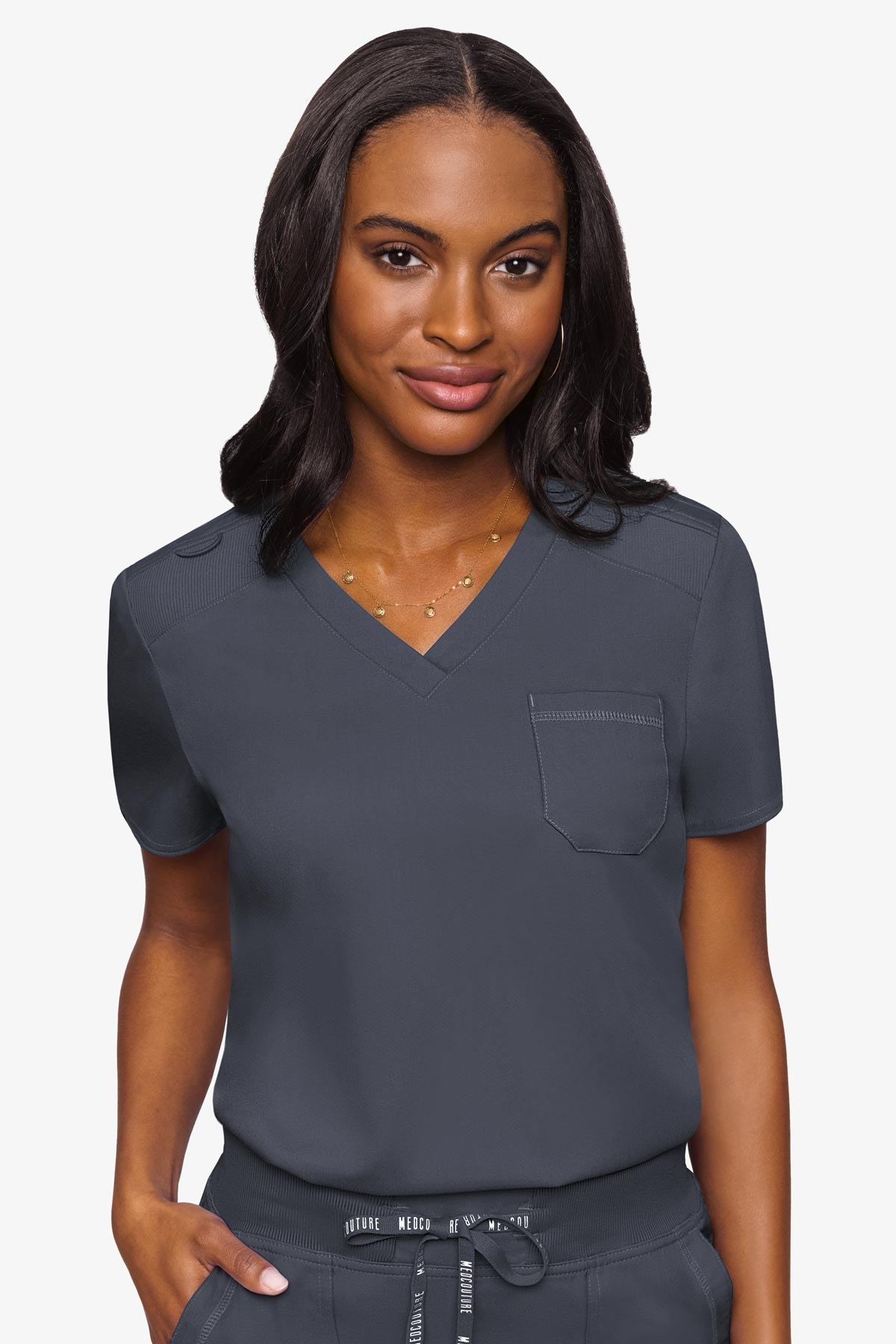 Med Couture Women's Touch V - Neck Chest Pocket Top