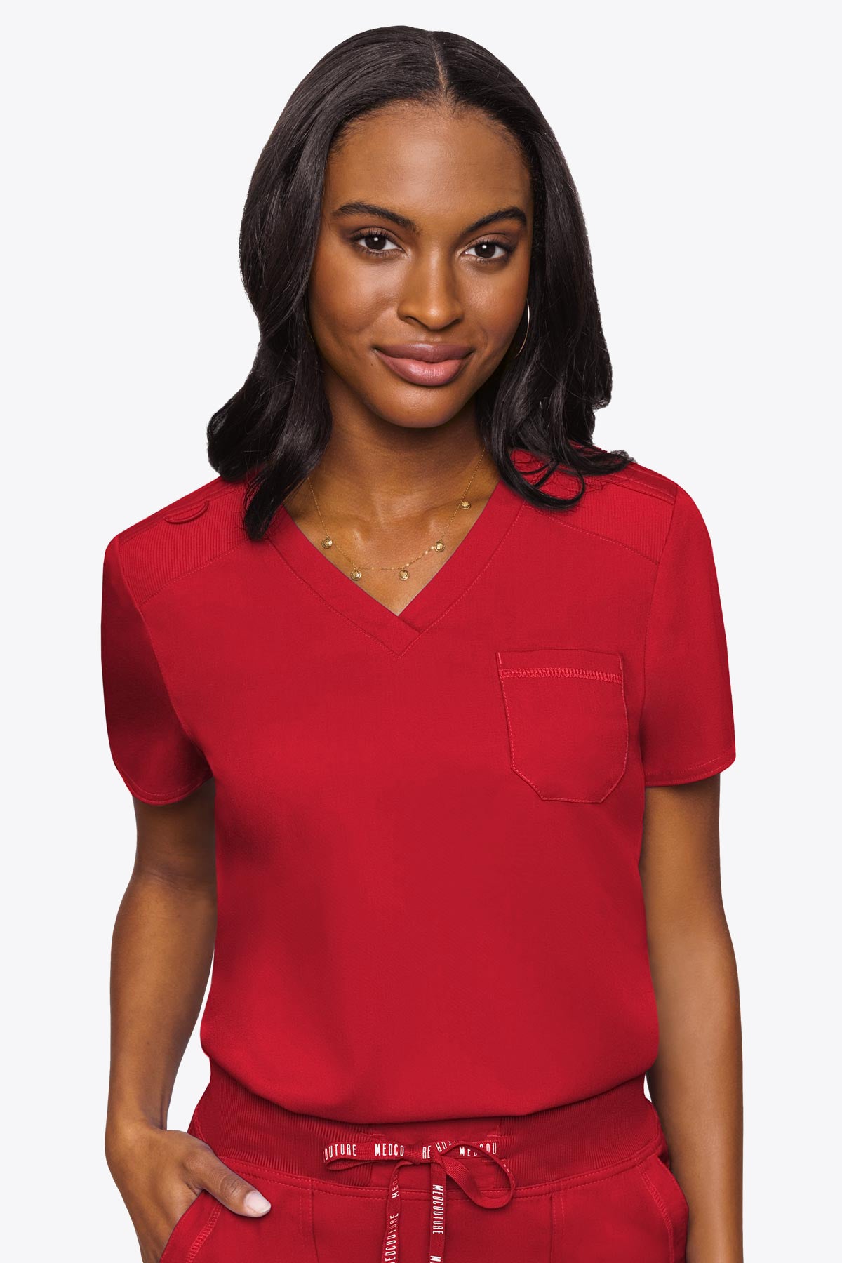 Med Couture Women's Touch V - Neck Chest Pocket Top