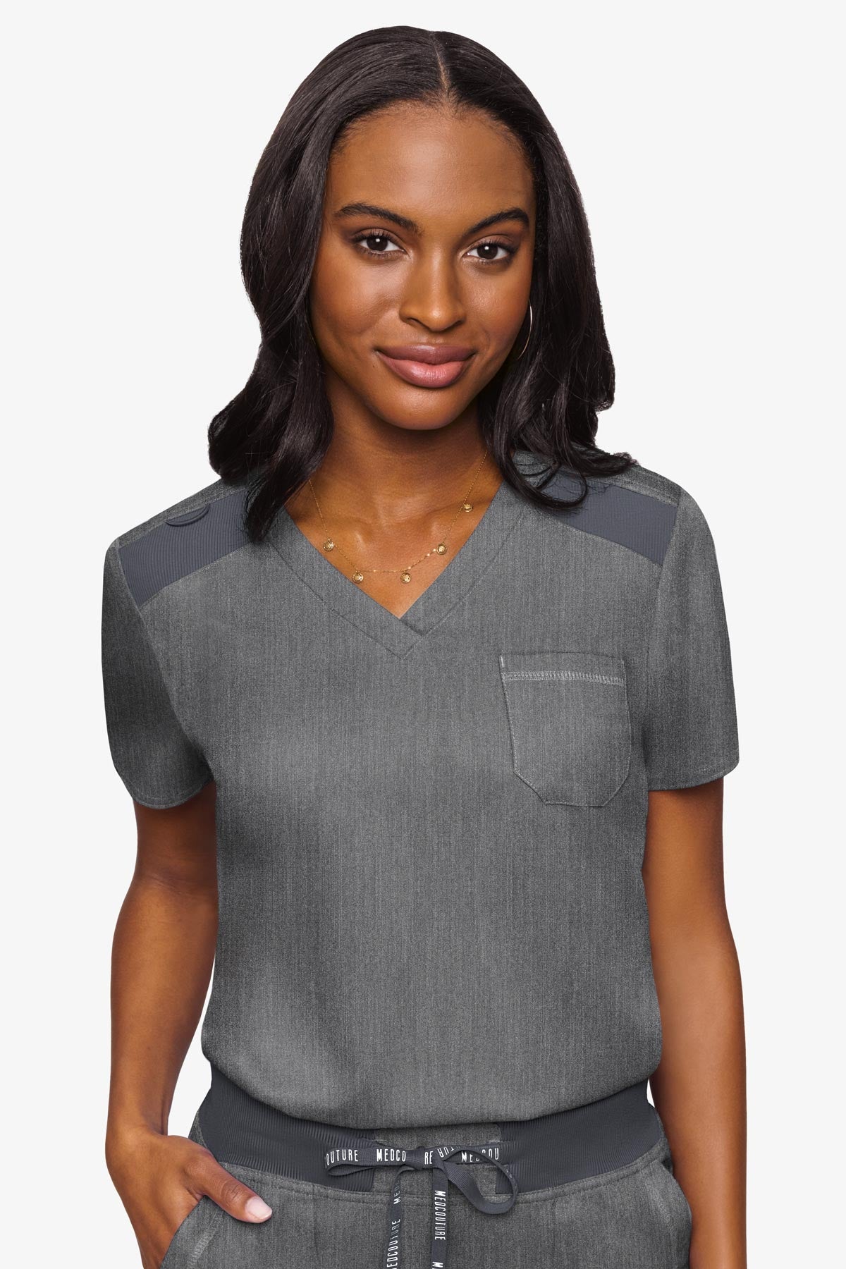 Med Couture Women's Touch V - Neck Chest Pocket Top
