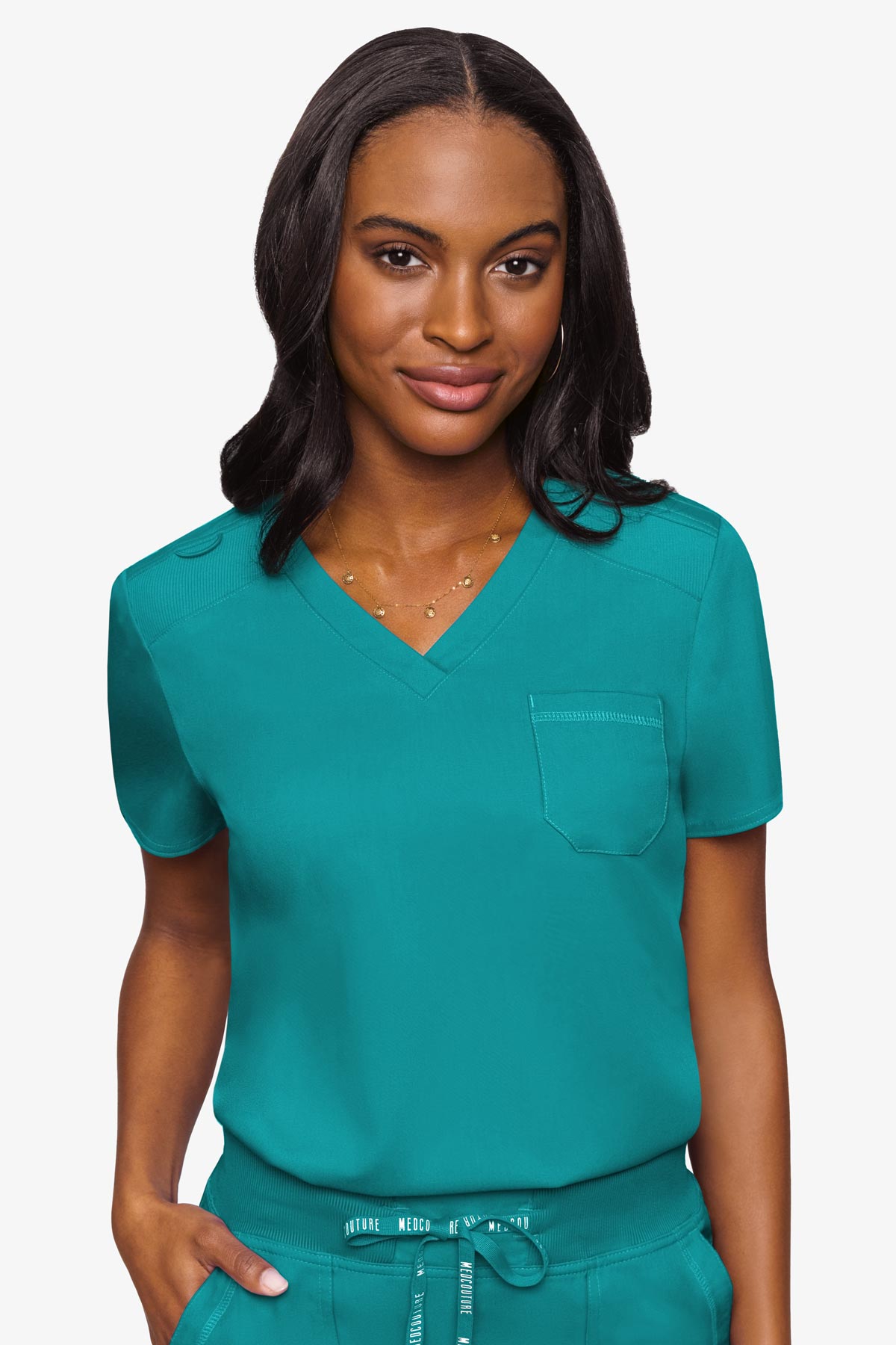 Med Couture Women's Touch V - Neck Chest Pocket Top