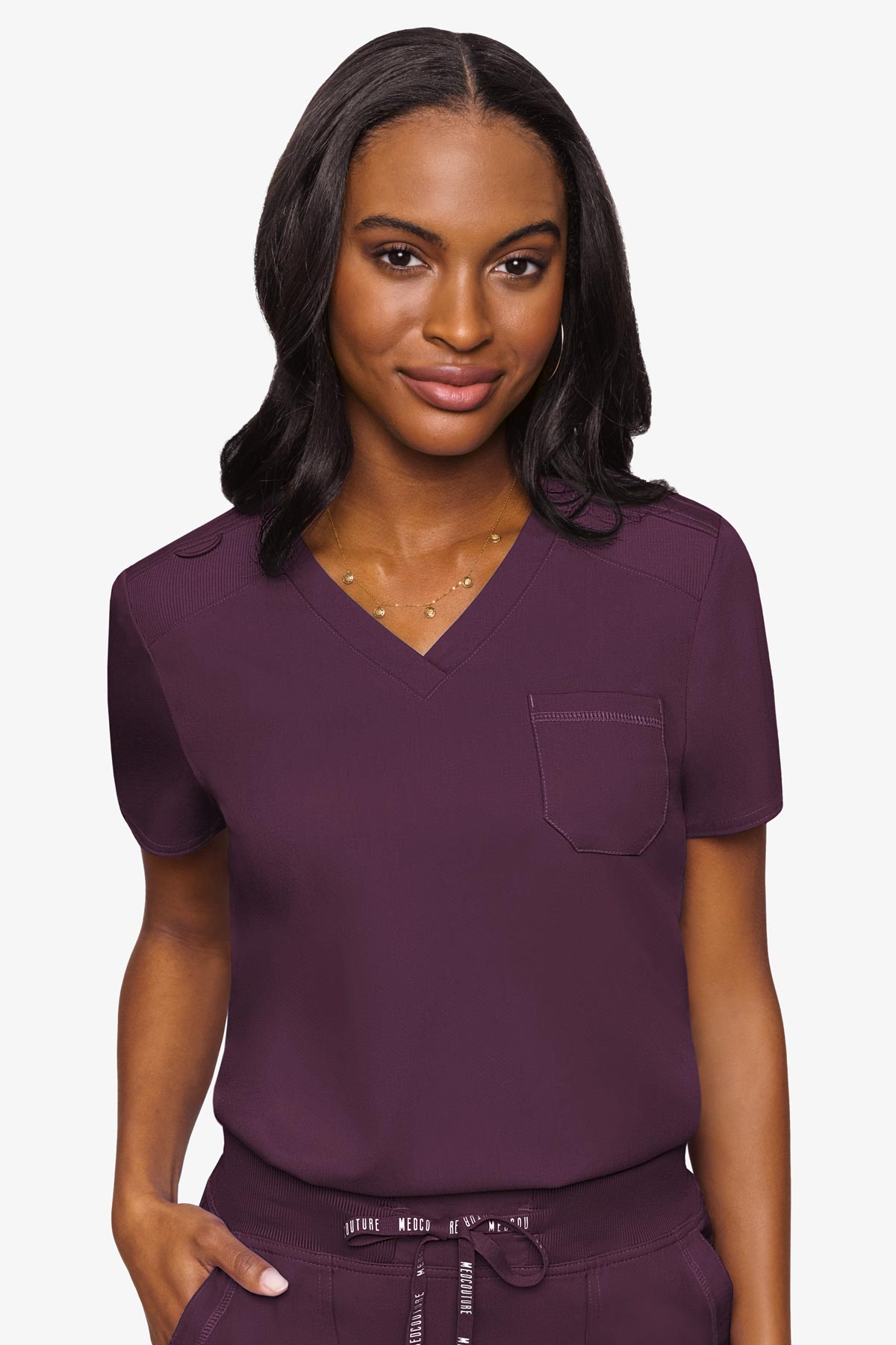 Med Couture Women's Touch V - Neck Chest Pocket Top
