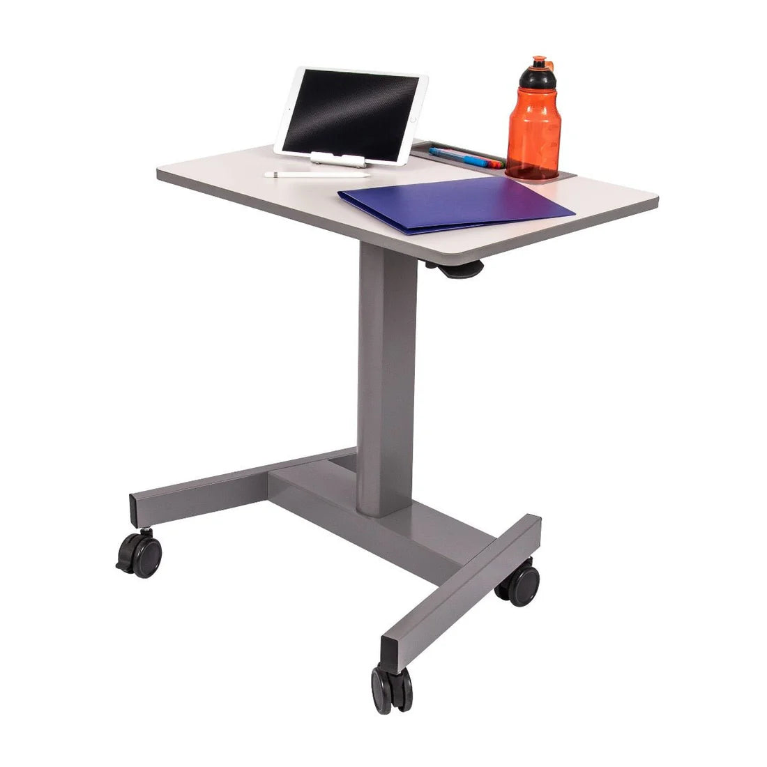 Luxor-STUDENT-P Pneumatic Adjustable Height Sit Stand Student Desk Light Gray (19.5" x 27.5" x 29"–43.5")
