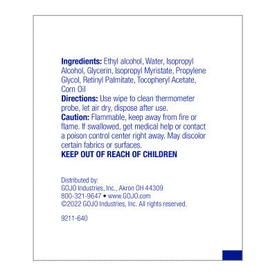 Gojo-9211-1M PURELL® Thermometer Probe Wipes, Individually Wrapped, 1000ct (1/pk, 1000pk/cs)