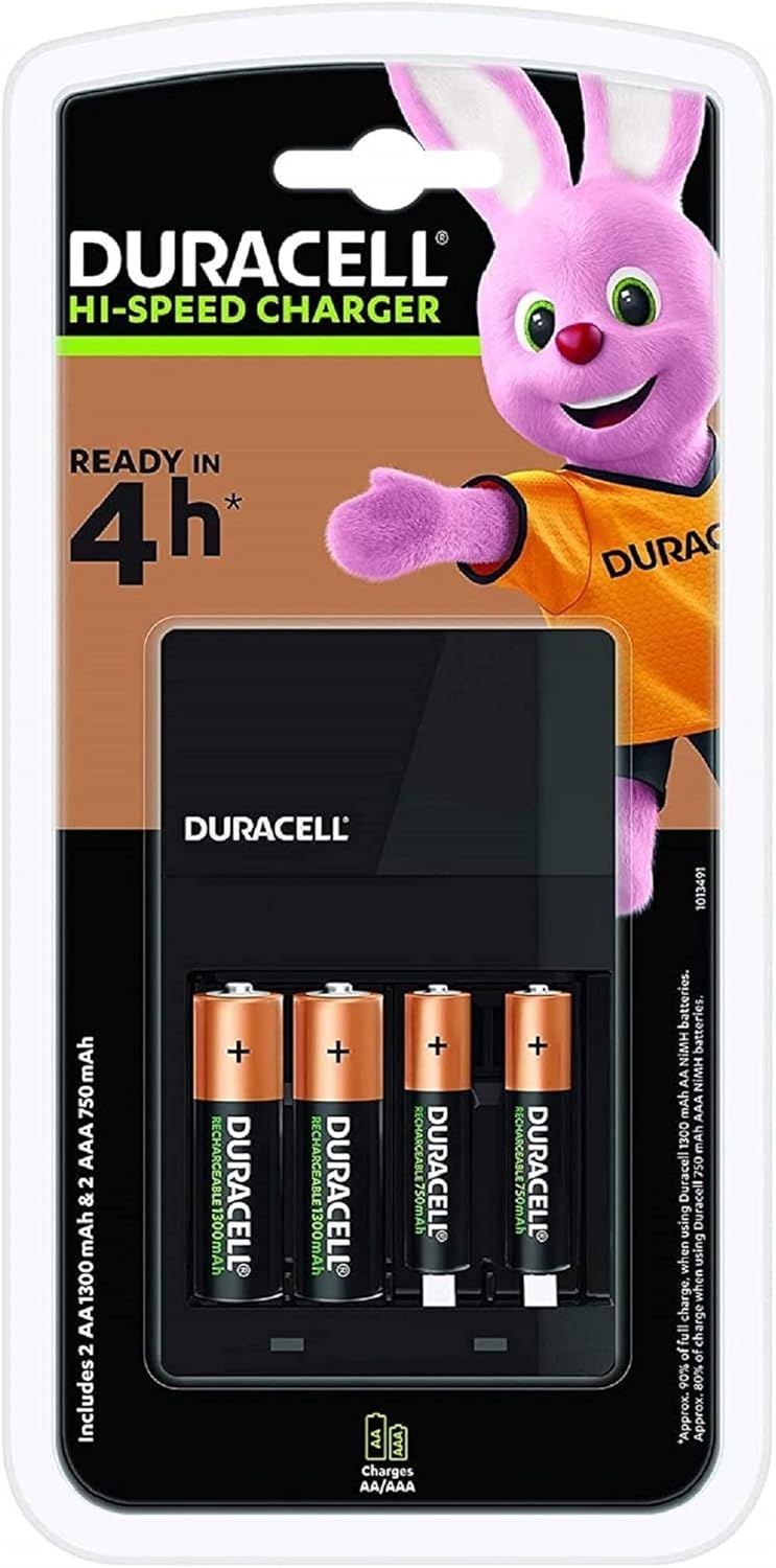 Duracell-CEF14 Ion Speed 4-Hour Battery Charger, With Rechargeable Batteries Included, AA+AAA