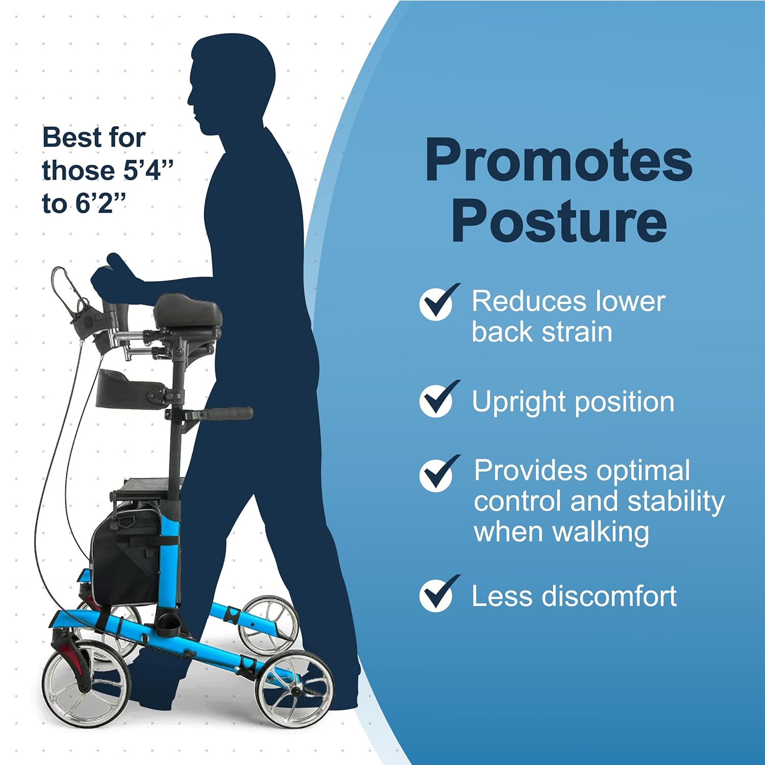 Graham Field-LX9000B Lumex Gaitster Upright Walker, Stand Up Forearm Walker, Padded Seat, Large 9" Wheels