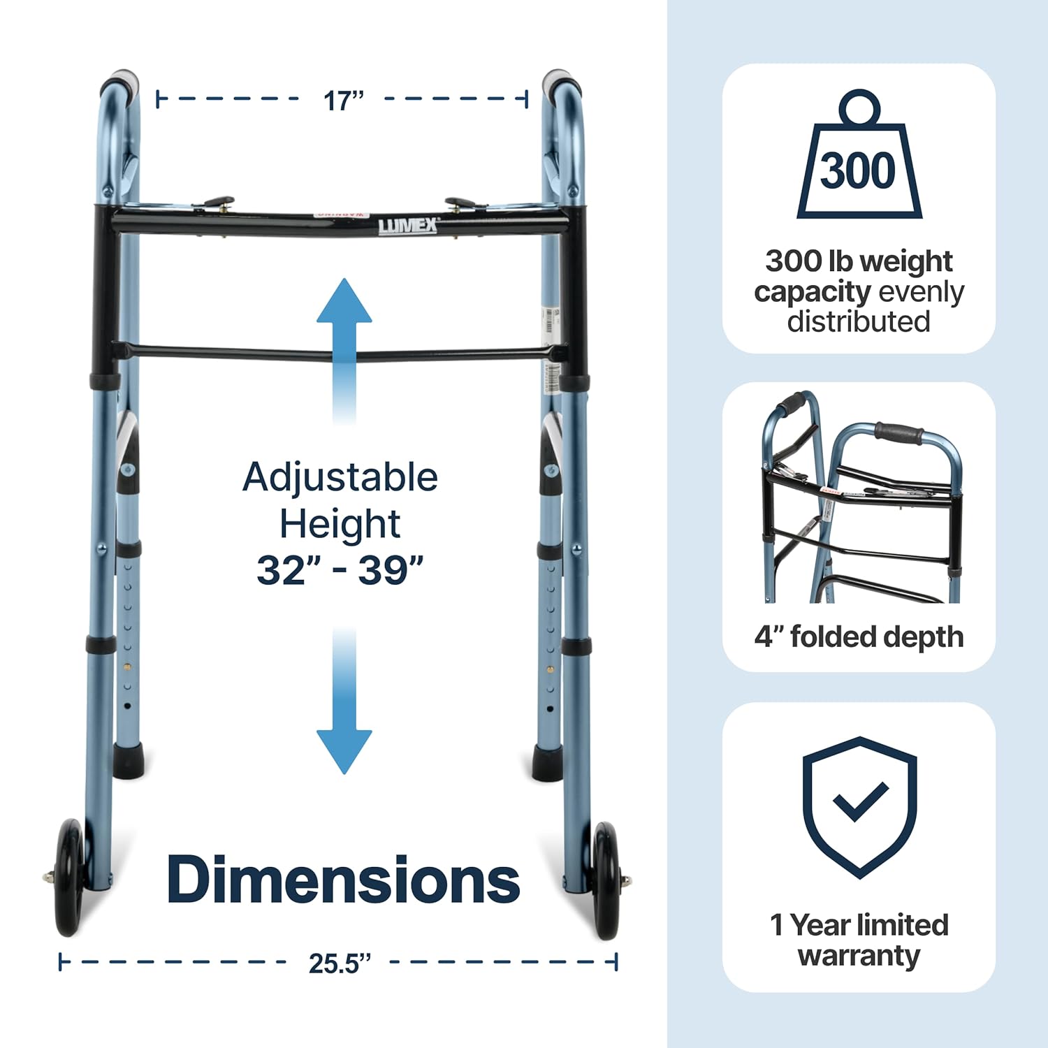 Graham Field Lumex Everyday Dual Release Walker with 5" Wheels