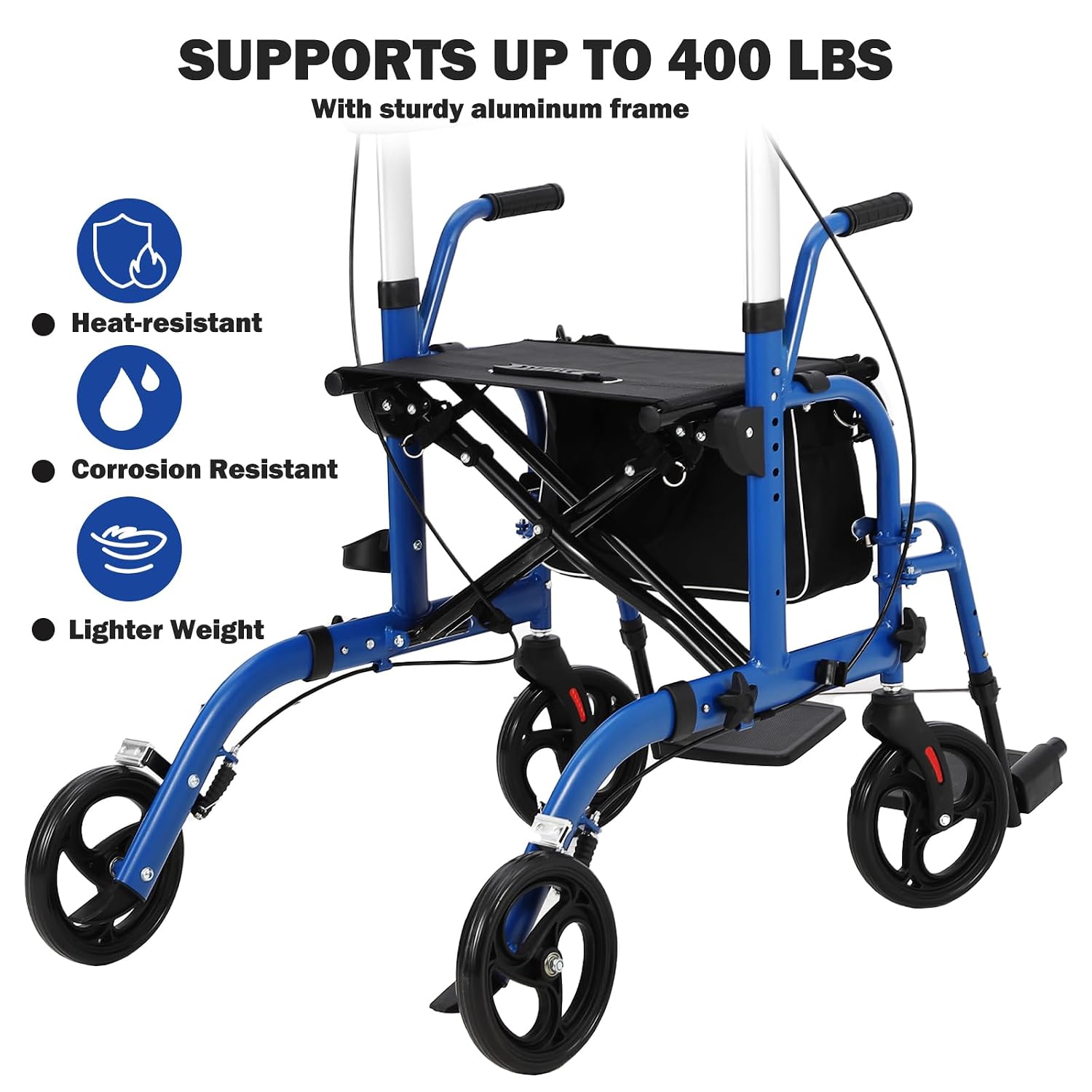 A2Z Mobility-A2Z-TC1057BLU Rollator Transport Chair - Blue