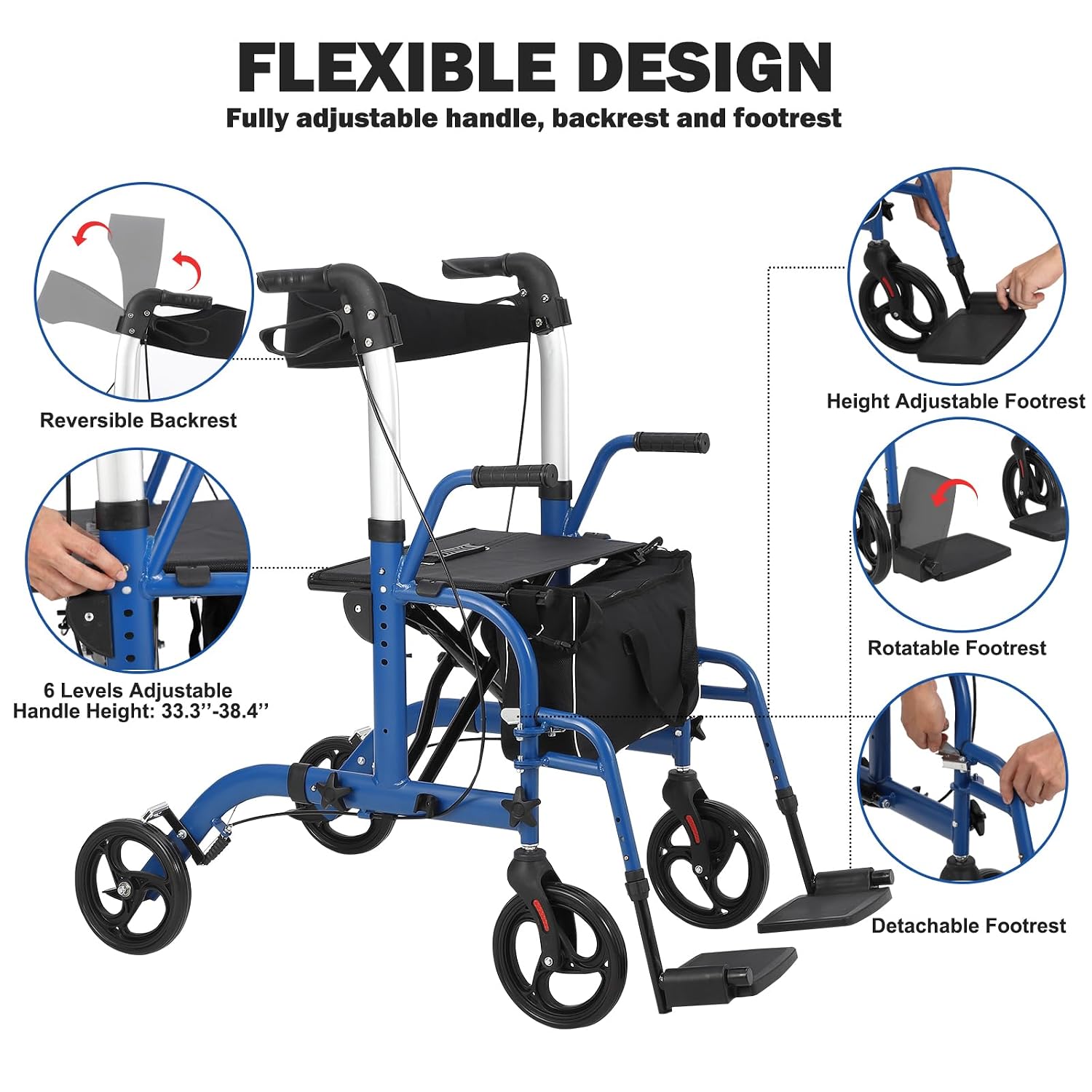 A2Z Mobility-A2Z-TC1057BLU Rollator Transport Chair - Blue