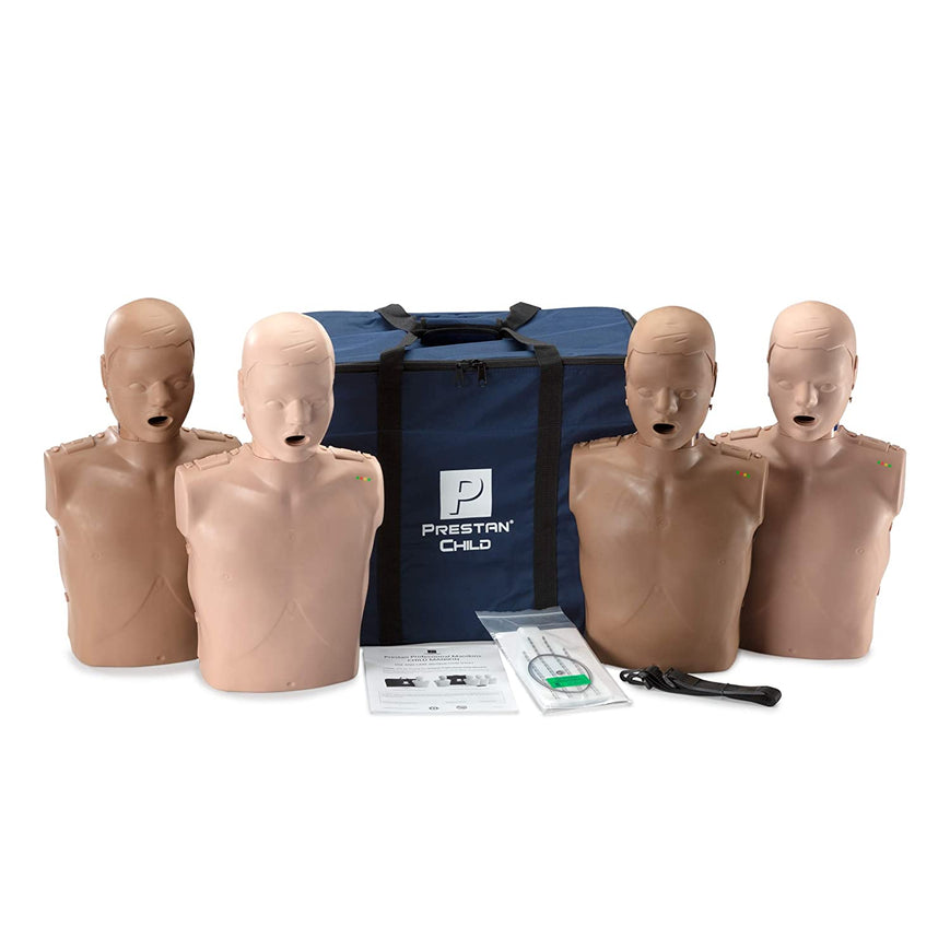 PRESTAN-PP-CM-400M-MSDS Professional Child Manikin Diversity Kit with CPR Feedback, 4-Pack (2 Medium Skin & 2 Dark Skin); includes (50) Child Face-Shield/Lung-Bags, Carry Bag and Instructions"