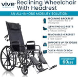 Vive Health-MOB1103BLK Reclining Wheelchair with Headrest - Black