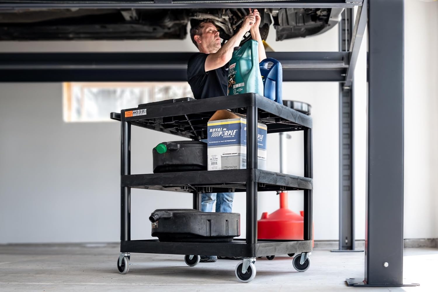 Luxor-HE33-B Utility Cart - 3 Shelves Structural Foam Plastic