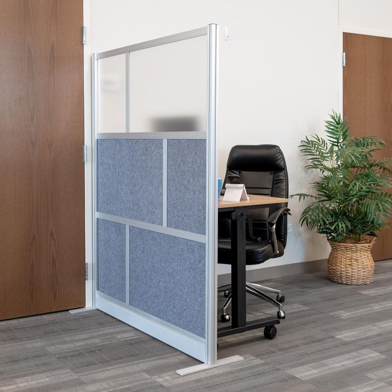 LUXOR MW-5370-FCGB Modular Wall Room Divider System - Black Frame - 53" x 70" Starter Wall