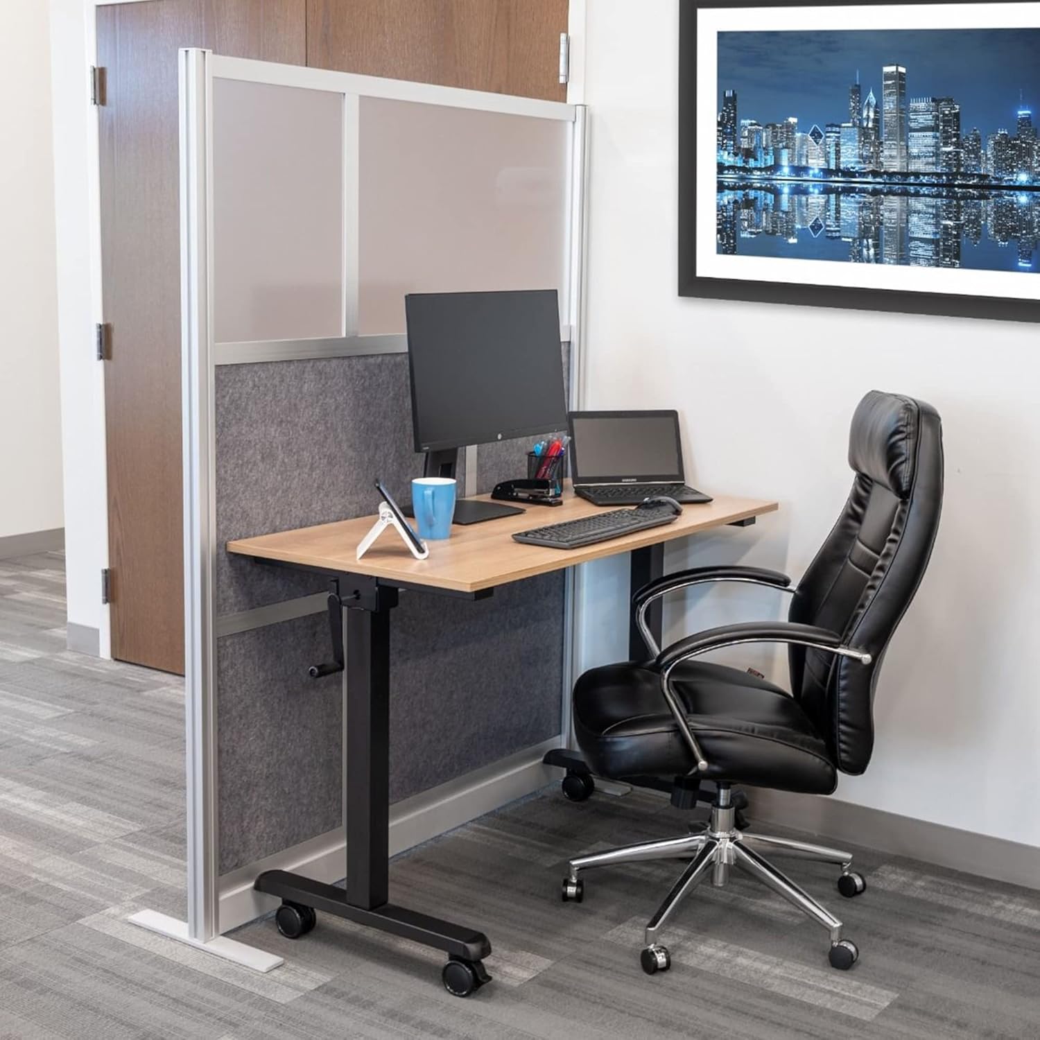 LUXOR MW-5370-FCGB Modular Wall Room Divider System - Black Frame - 53" x 70" Starter Wall