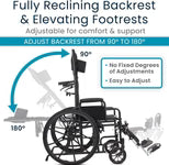 Vive Health-MOB1103BLK Reclining Wheelchair with Headrest - Black