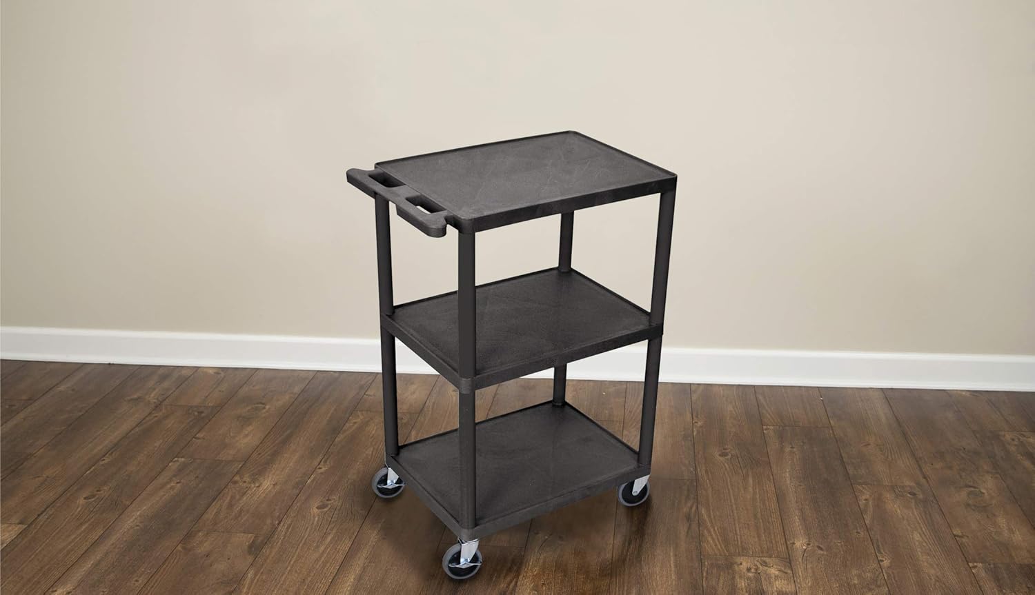 Luxor-HE42-B Multipurpose Three-Shelf Structural Foam Plastic Storage Utility Cart - Black