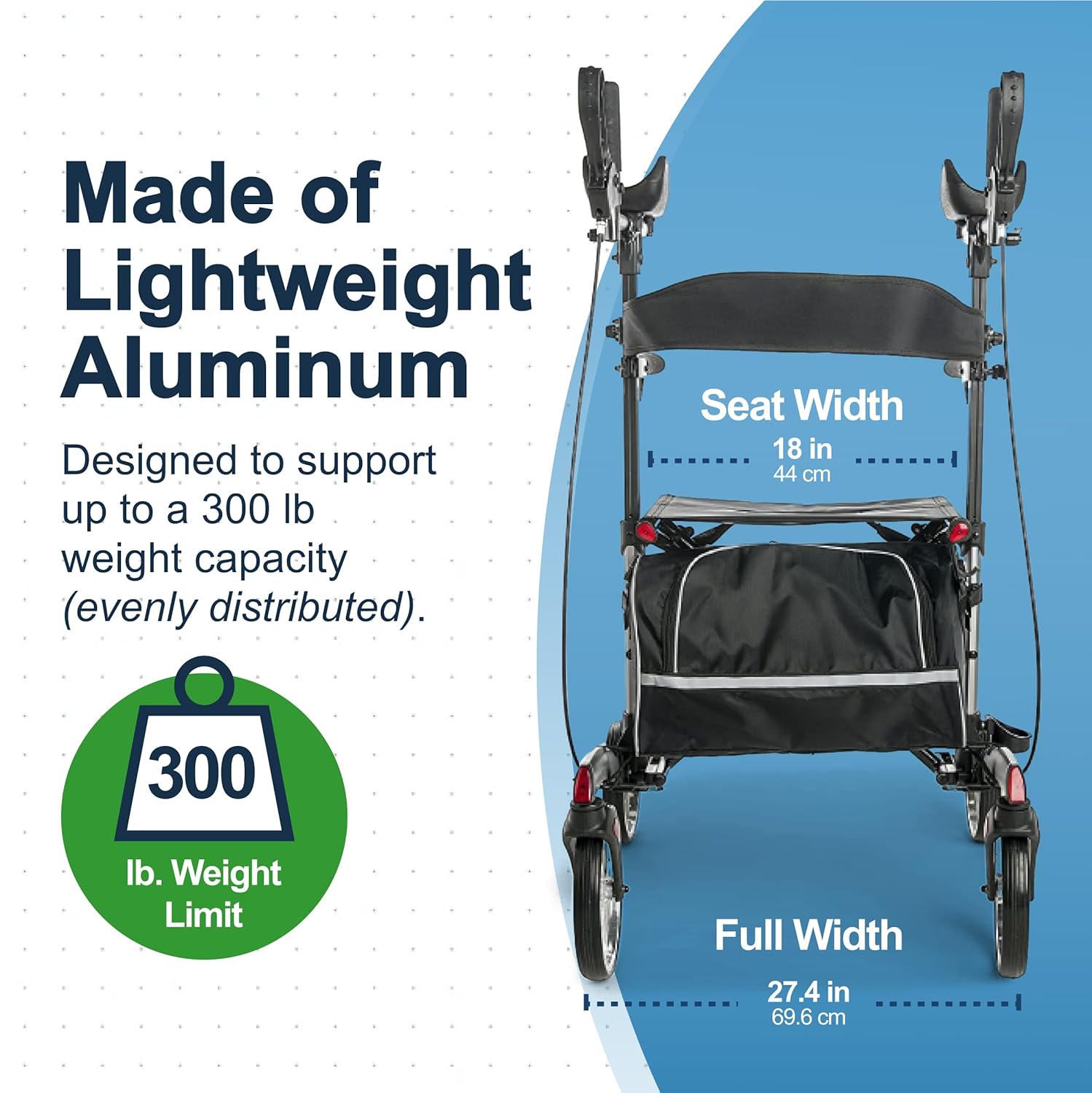 Graham Field-LX9000G Lumex Walkabout Lite Rollator Walker with Seat, Lightweight, 14.5 lb., Large 6" Wheels, Aqua