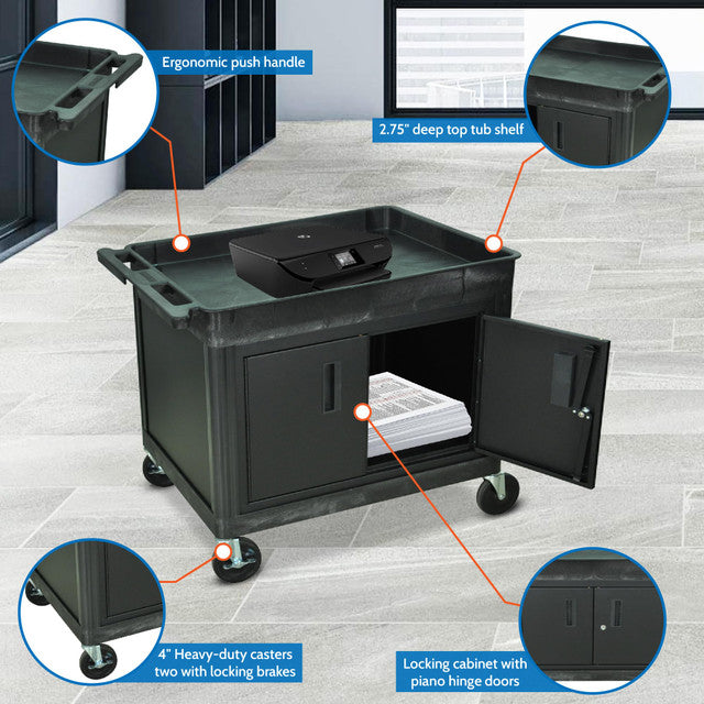 Luxor-TC12C-B Tub Cart with Cabinet (Black)