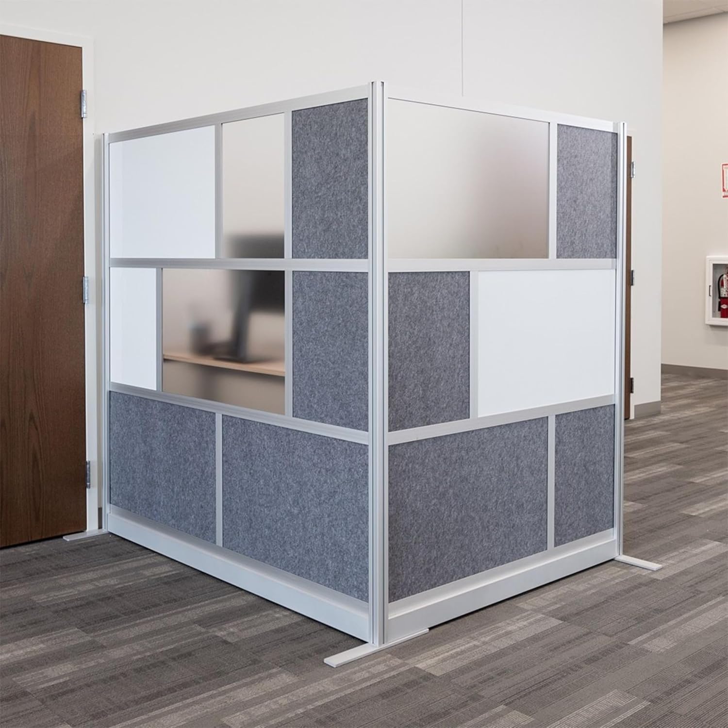LUXOR MW-5370-FWCG Modular Room Divider Wall System - 53" x 70" Starter Wall - Silver Frame, Whiteboard