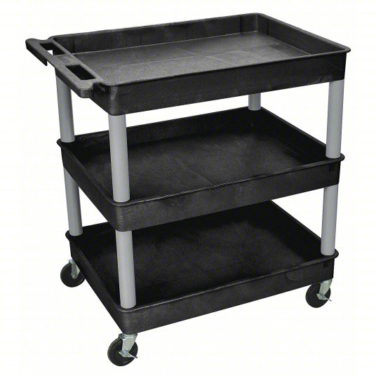 Luxor-BKTC111GY CART/3-SHELF 32x24x38" - BLK-S/GRAY-L