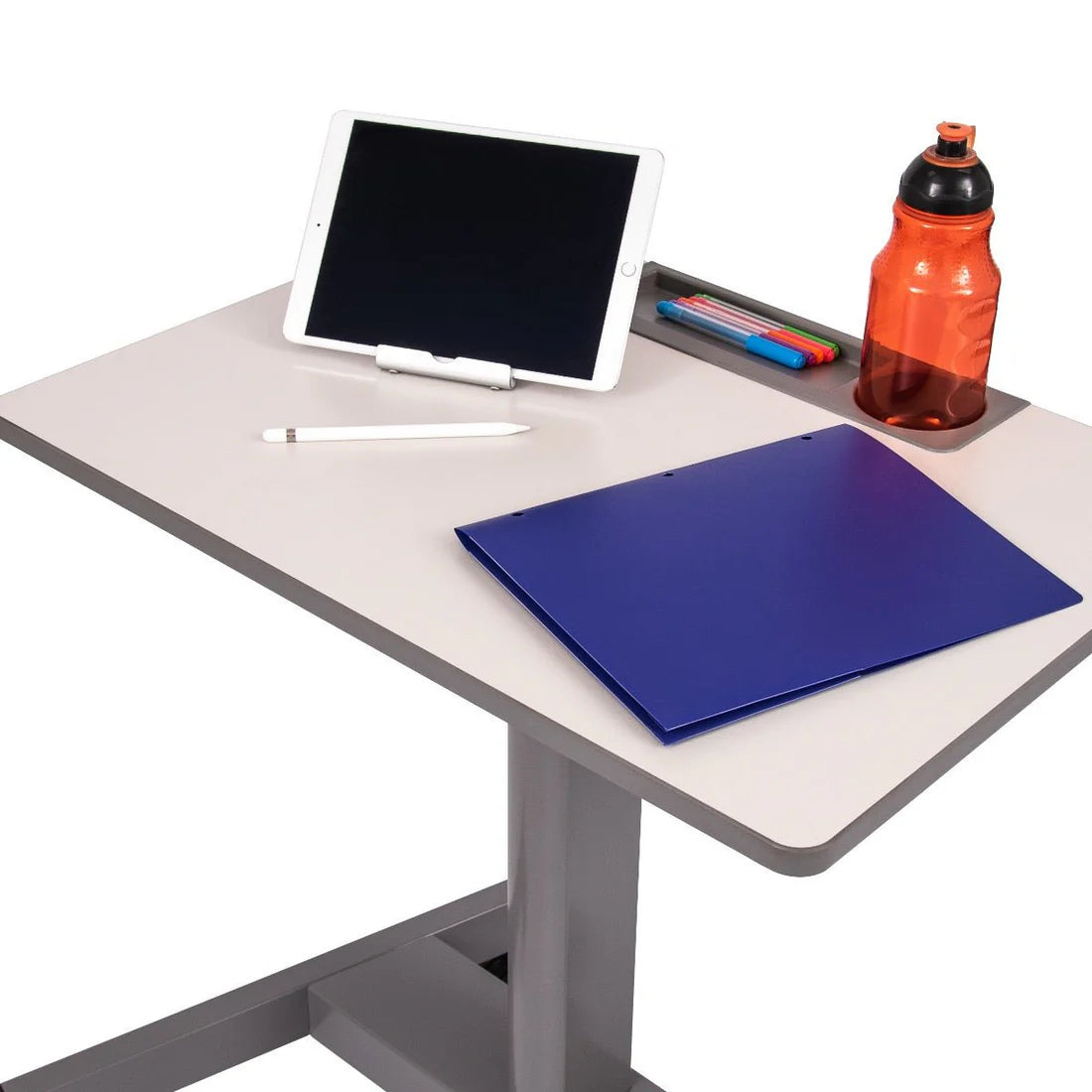 Luxor-STUDENT-P Pneumatic Adjustable Height Sit Stand Student Desk Light Gray (19.5" x 27.5" x 29"–43.5")