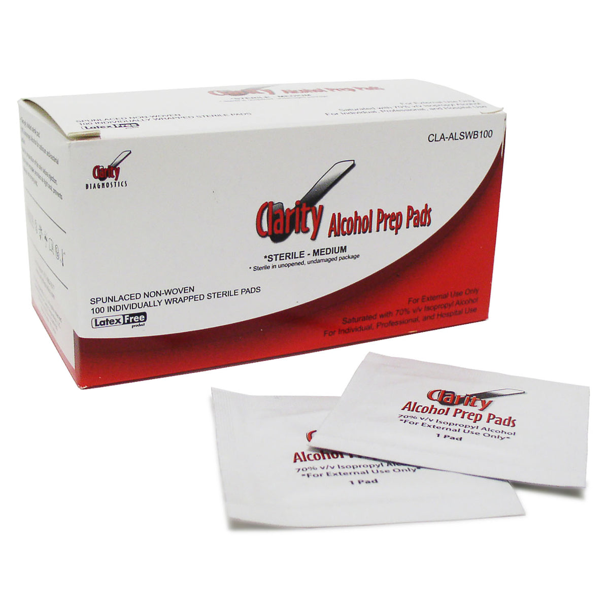 Clarity-CLA-ALSWB100 Alcohol Prep Pads/Swabs, Sterile, Medium (100/bx) (To Be DISCONTINUED)