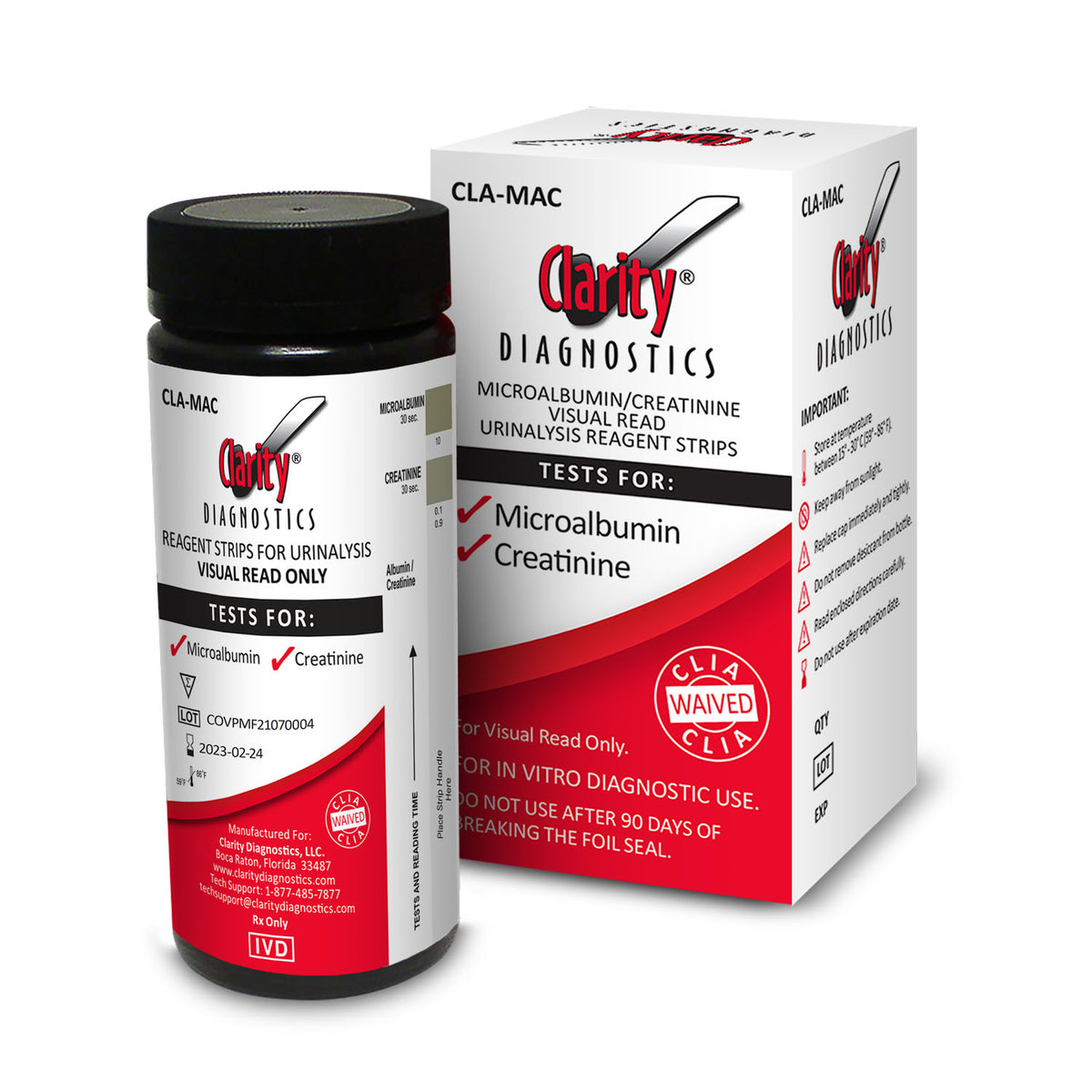 Clarity-CLA-MAC Visual Read Microalbumin/Creatinine Test Strips (25 strips/btl)
