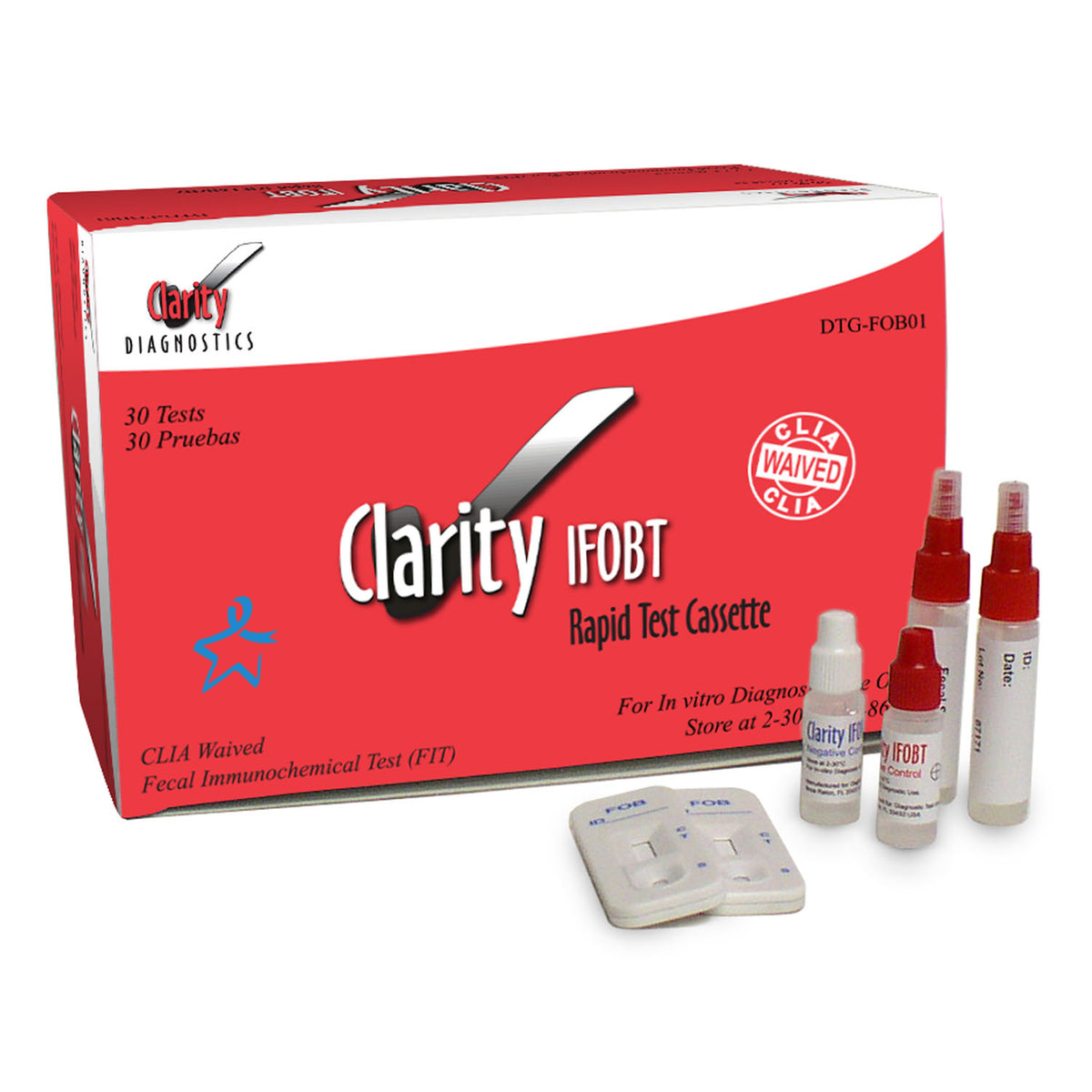 Clarity-DTG-FOB01 Fecal Occult Blood Test Kit, CLIA Waived, 30 Tests (30/bx)