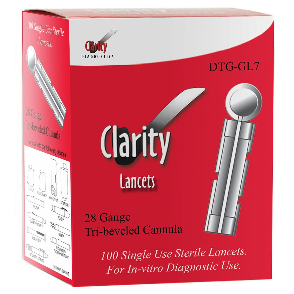 Clarity-DTG-GL7 Disposable Lancets for DTG-DL6 Lancing Device (100/bx)