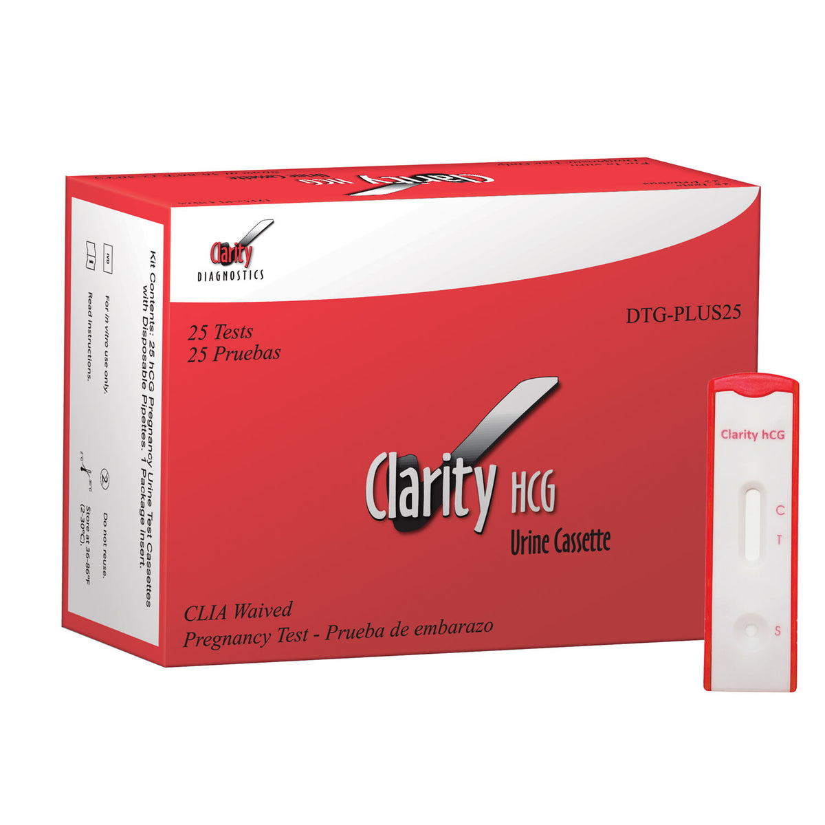 Clarity-DTG-PLUS25 HCG Test Cassettes, CLIA Waived (25/bx)