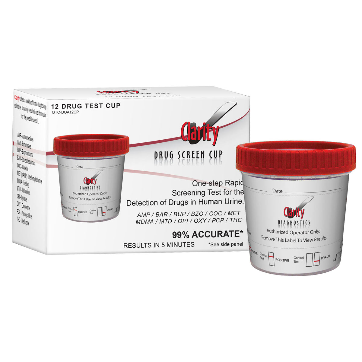 Clarity-OTC-DOA12CP 12-Panel Drug Test Cup, OTC Approved for Home Use (8/bx)