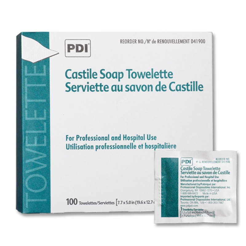 PDI-D41900 Castile Soap Towelette, 2% Coconut Oil (1/pk, 100 pk/bx, 10 bx/cs)