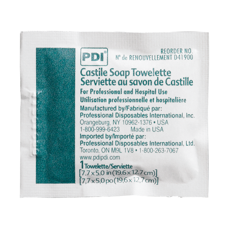 PDI-D41900 Castile Soap Towelette, 2% Coconut Oil (1/pk, 100 pk/bx, 10 bx/cs)
