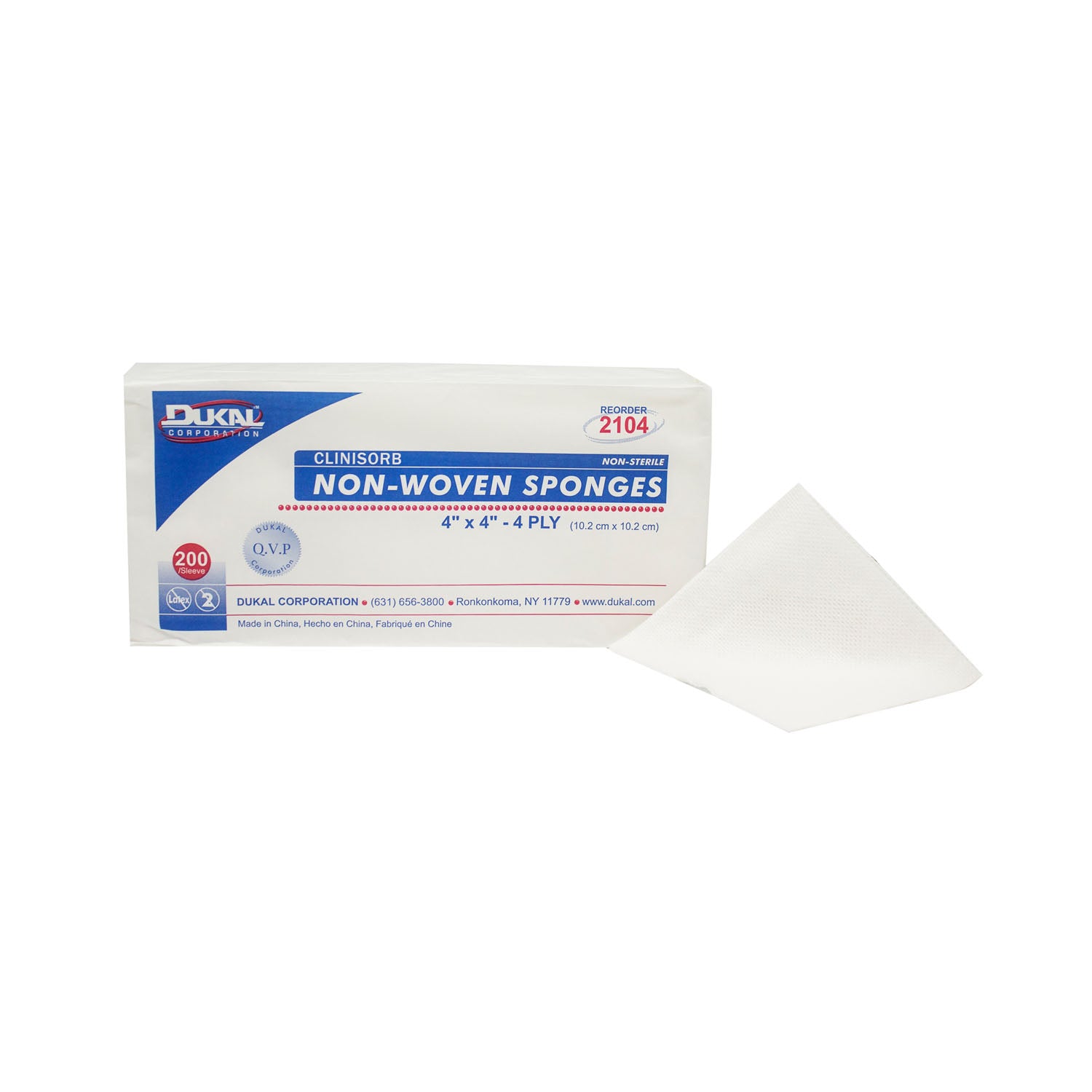 Dukal Corporation Clinisorb Non-Woven Sponge, 4-Ply, Non-Sterile