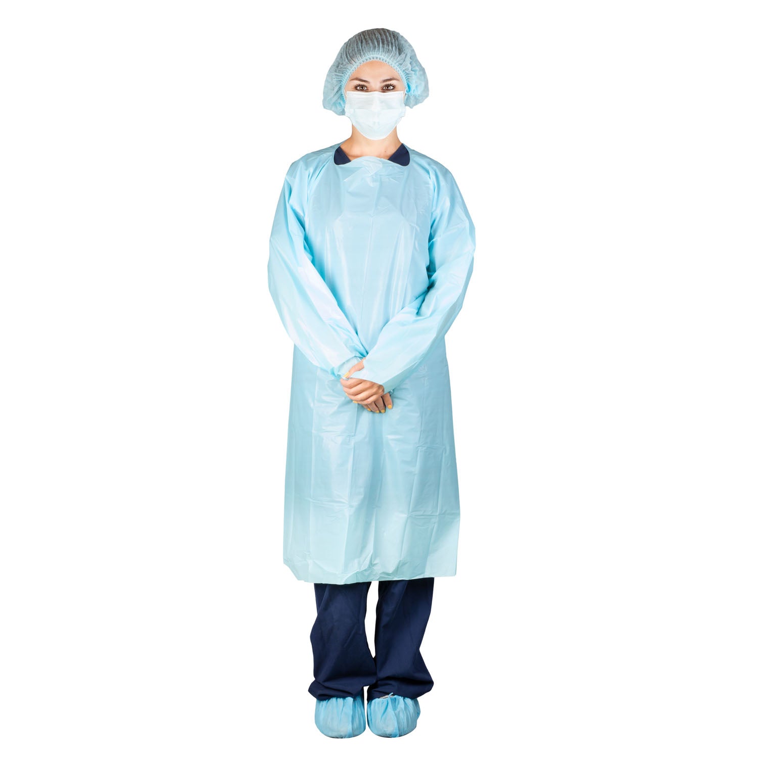 Dukal Corporation-307R Protective Cover Gown, CPE Coated, Pull-Over, Blue, AAMI Level 2, Disposable (15/bg, 5 bg/cs)