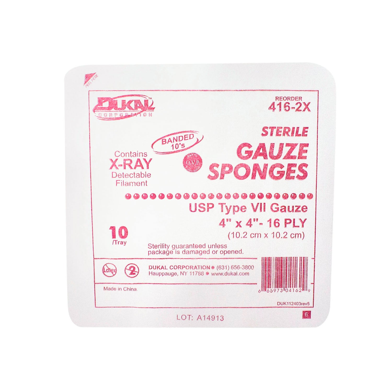 Dukal Corporation Sterile X-Ray Detectable Type VII Gauze Sponge