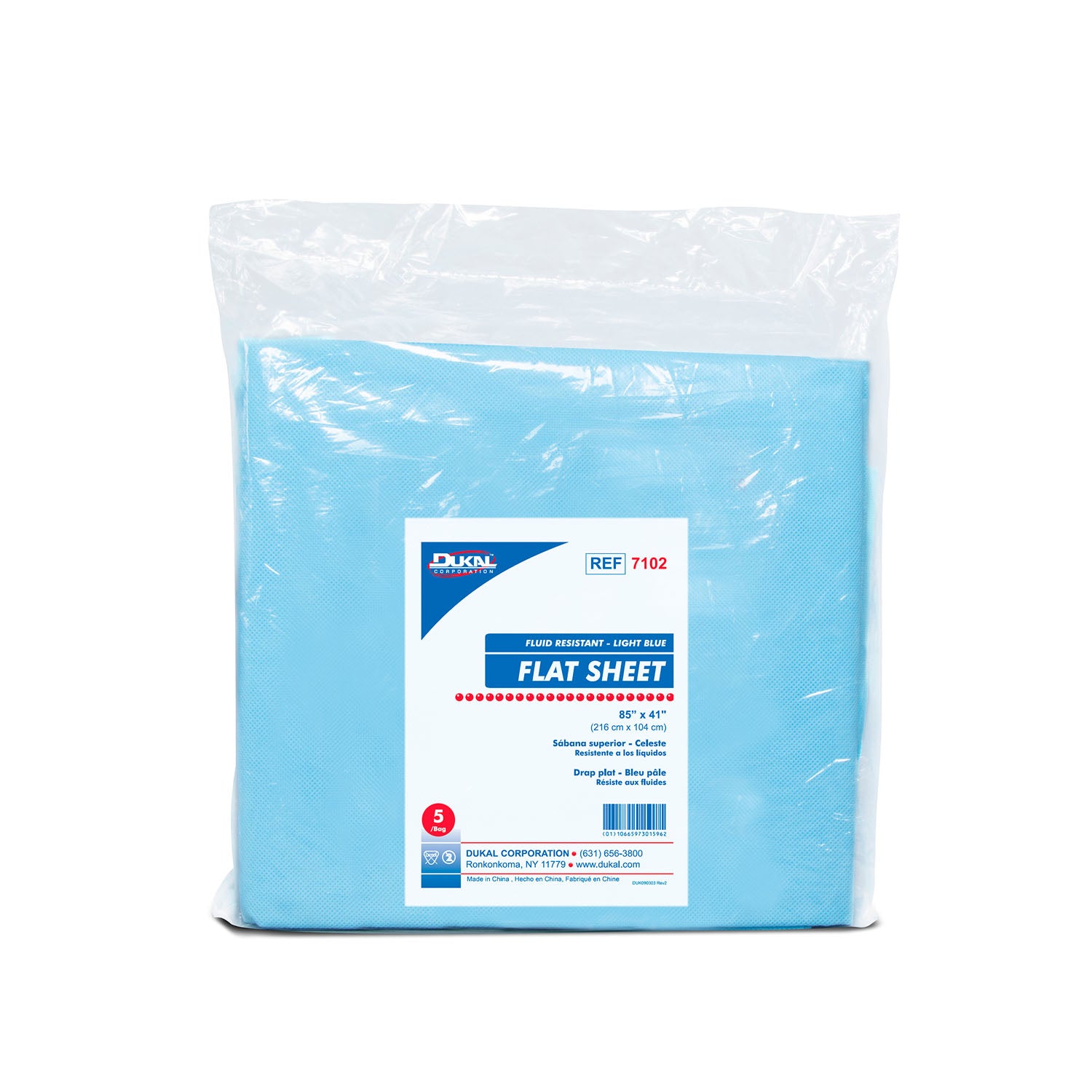 Dukal Corporation-7102 Flat Sheet, 85" X 41", Fluid Resistant, Lt. Blue (5/bg, 20 bg/cs)