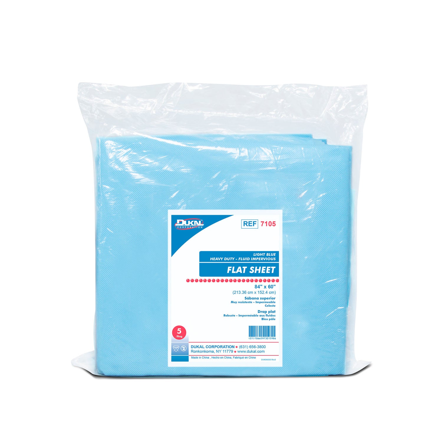 Dukal Corporation-7105 Fitted Sheet, Extra Heavy Duty Fluid Resistant, 74" x 30" x 22", Lt. Blue (5/bg, 20 bg/cs)