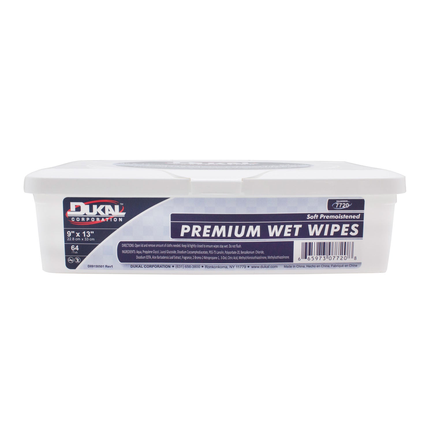 Dukal Corporation-7720 Wet Wipes, 9" x 13", Adult (64/tub, 8 tub/cs)