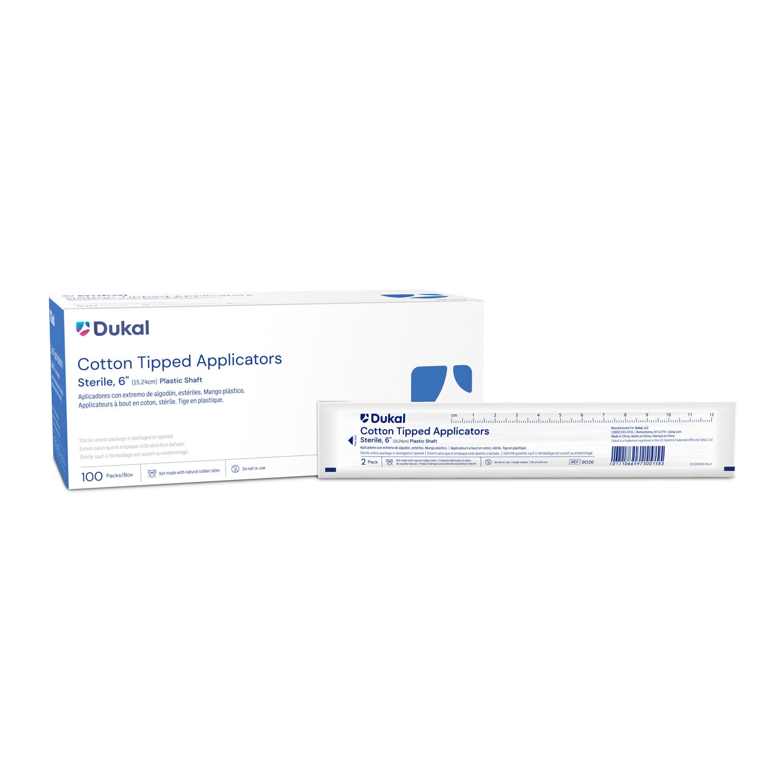 Dukal Corporation-9026 Applicator, 6" Plastic Shaft Cotton-Tipped, Sterile (2/pk, 100 pk/bx, 10 bx/cs)