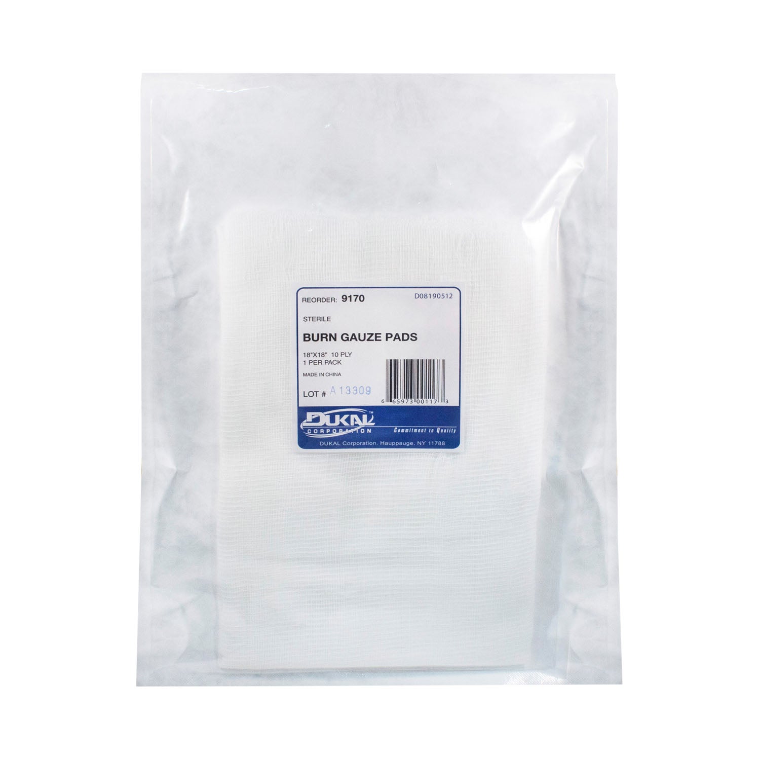 Dukal Corporation-9170 Burn Gauze Pad, 18" x 18", 10-Ply, Sterile 1s, 2 x1 Mesh, Cut Edges (100/cs)