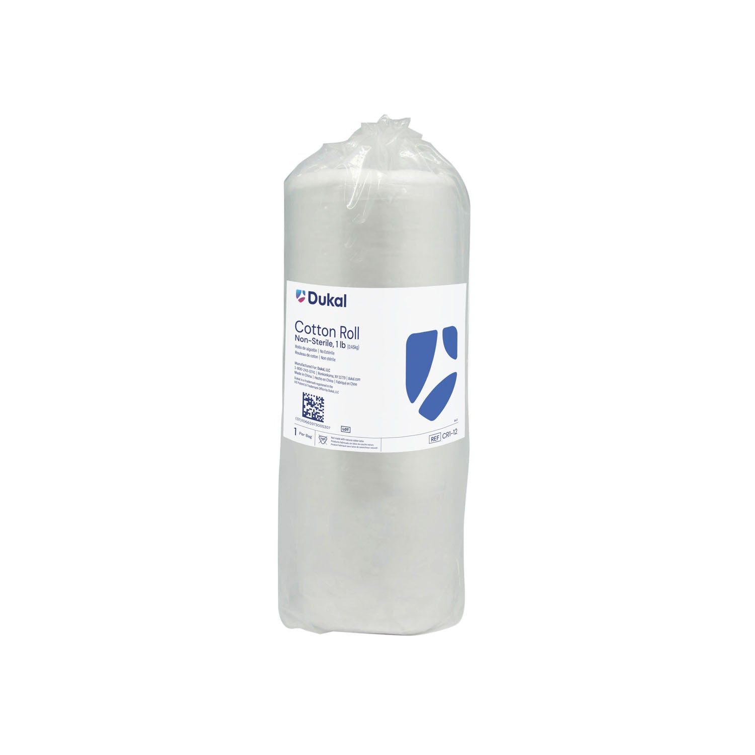 Dukal Corporation-CR1-12 Cotton Roll, 1 lb., Non-Sterile (1 rl/bg, 12 bg/cs, 32 cs/plt)