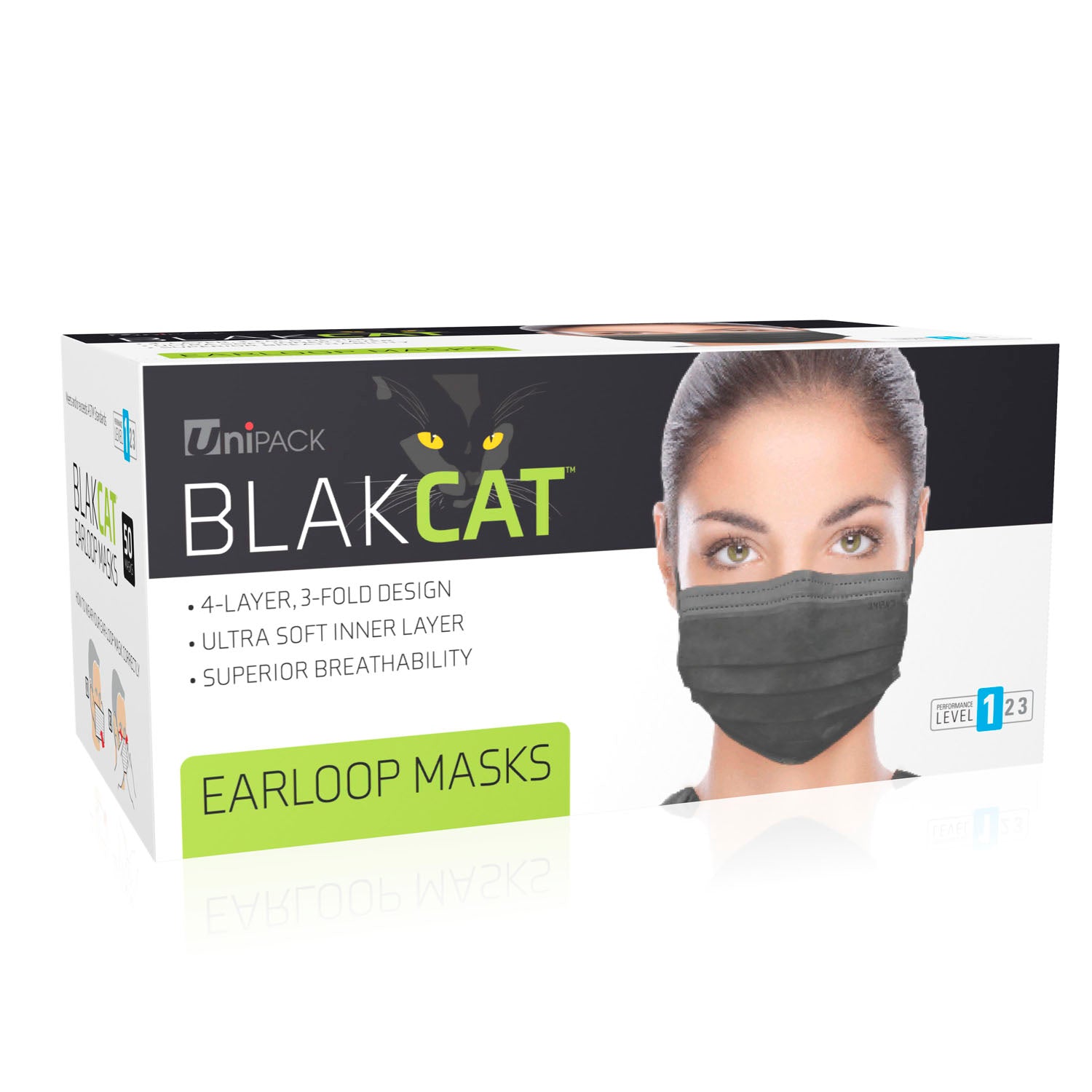 Dukal Corporation-ULM-6180 BlakCat Mask, Level 1, Ear-Loop, Black (50/bx, 20 bx/cs)