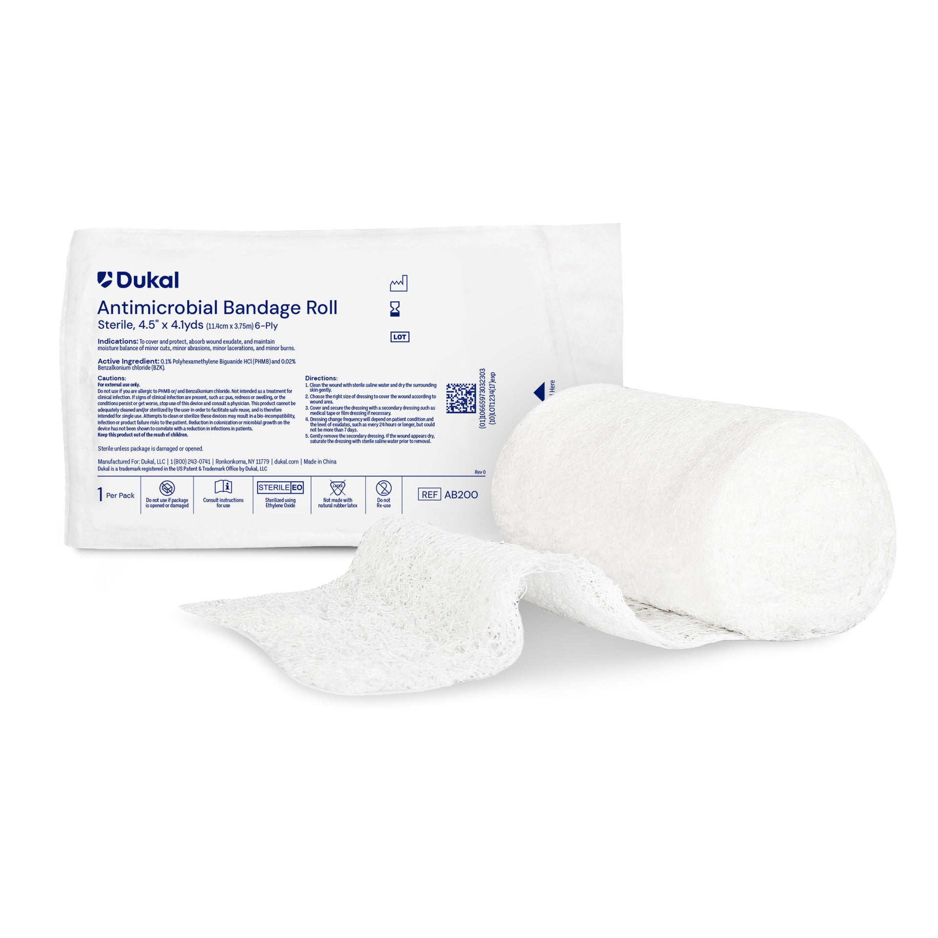 Dukal Corporation-AB200 Antimicrobial Bandage Roll, 4" x 4.1 yd, Sterile (1 roll/pk, 100 pk/cs)