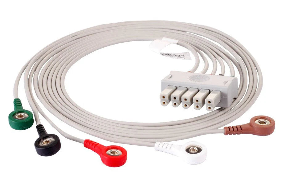 Cables de ECG para extremidades EDAN, 5 derivaciones, a presión, AHA, 0,9 m, reutilizables.