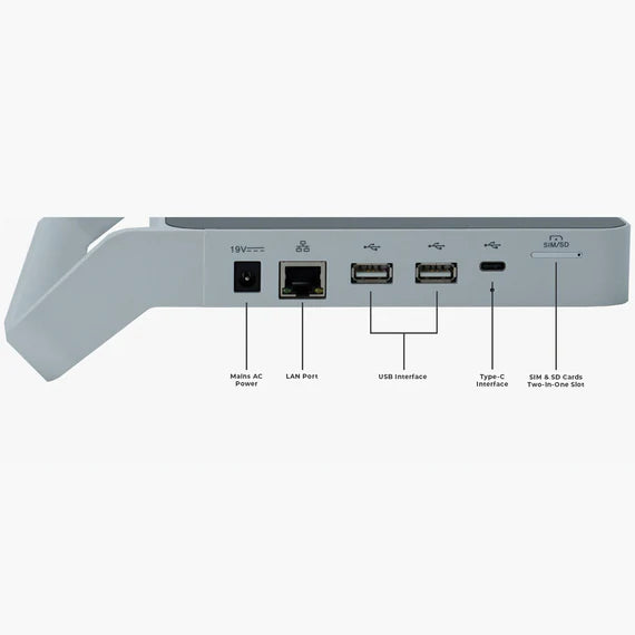 EDAN iSE con configuración de 12 canales. Pantalla táctil de 10'' con wifi y bluetooth. Comunicación directa con EMR/HIS vía HL7 y DICOM. Ranura para tarjeta SIM y FDA-XML