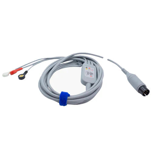 EDAN 3-lead ECG integrated cable with snap lead wires (AHA, Defibrillation).