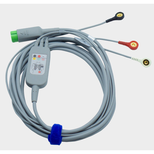 EDAN 3-lead ECG integrated cable with snap lead wires (AHA).