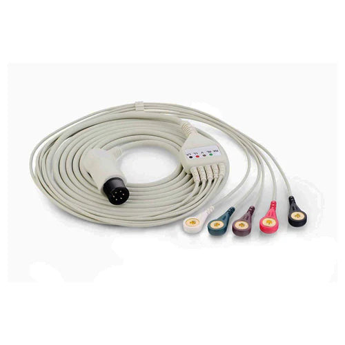 EDAN 5-lead ECG integrated cable with snap lead wires (AHA, Defibrillation).